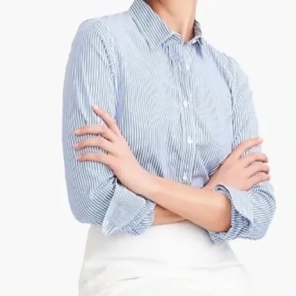 NWT - J Crew Blue & White Stripe Button Down Shirt Ivory Buttons Women's Small - Picture 3 of 6
